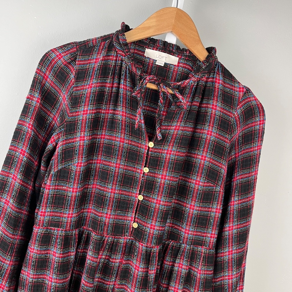 Ann Taylor LOFT Plaid Dress Womens‎ S Tiered Christmas Holiday Preppy Classic